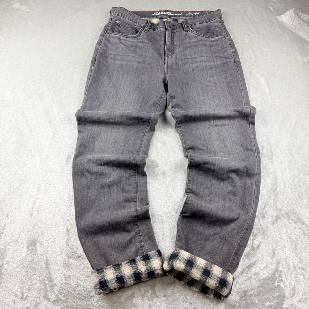 Eddie Bauer Women's Size 6 Boyfriend Midrise Straight Flannel Lined Jeans Gray